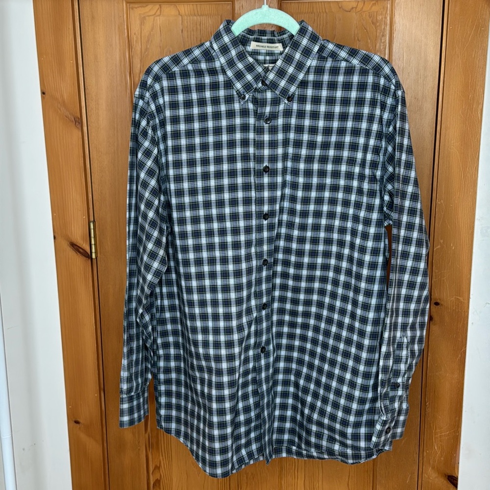 L.L. Bean Men’s Blue and White Plaid Button-Down Shirt